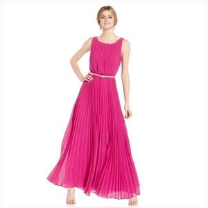 Eliza J. Fuschia Pink Chiffon Pleated Belted Maxi Dress - 6